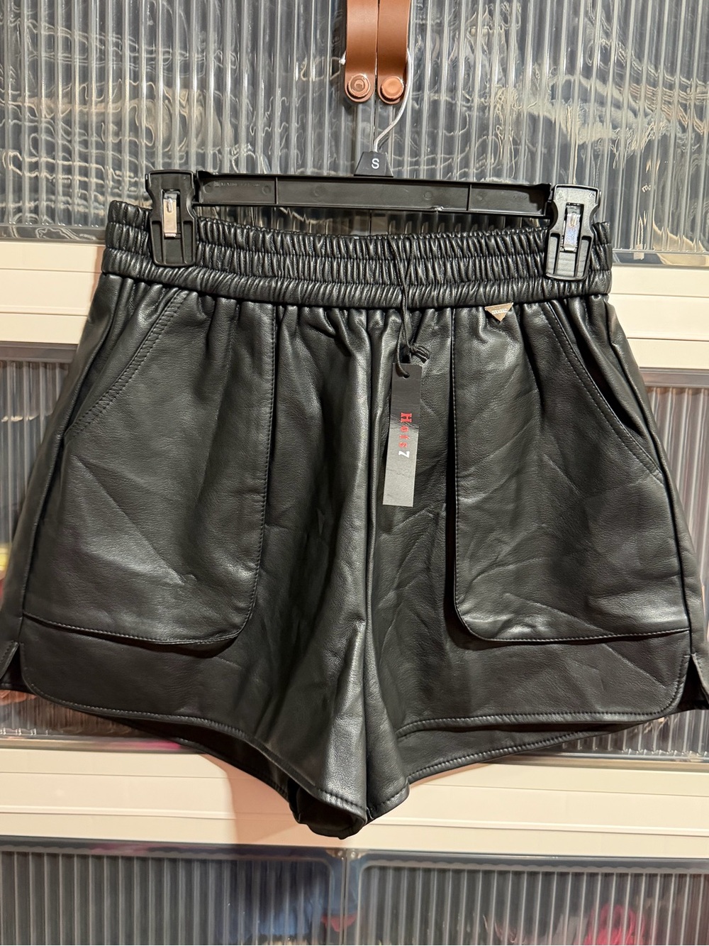 Faux Leather Black Women’s Shorts with Elastic Waist